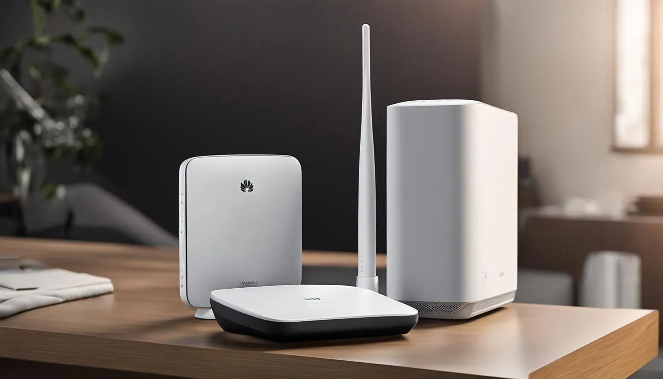 Router LTE w kształcie kostki z podłączoną anteną zewnętrzną